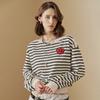 Sweatshirt Boat Neck Heart Patch Stripe Ze04qt605na