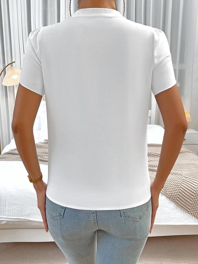 European and American Style Chiffon Blouse: Women's Summer Half-High Collar Puff Sleeve Pullover