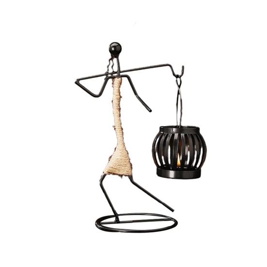Human Figure Iron Candle Holder Handmade Metal Jute Rope Candlestick Nordic Boho Home Decor for Dining Table Bar Countertop Wedding Restaurant