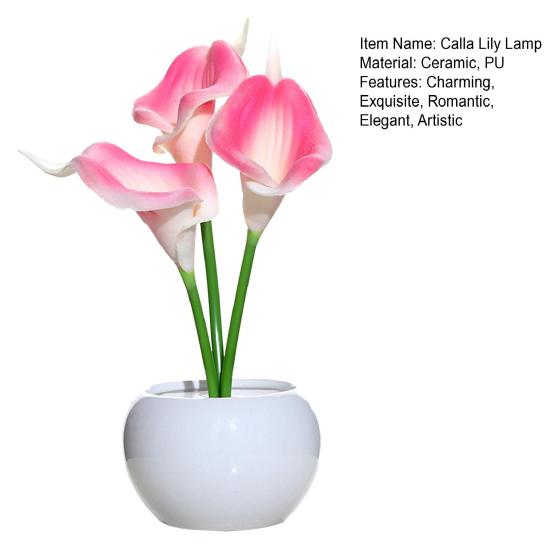 Calla Lily Lamp LED Simulation Light with Ceramic Calla Lily Flower Night Vase Faux Floral Bedroom