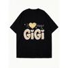 Schwarzes Oversized T-Shirt I Love Being Gigi Leopardenmuster und Glitzer-Herzdesign für Oma-Geschenk Freizeitkleidung
