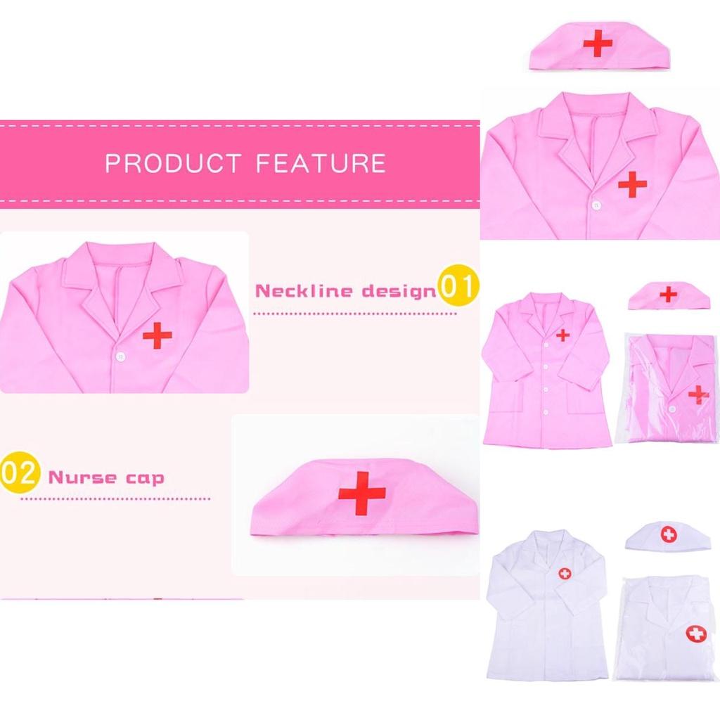 Authentic Halloween Kids Doctor Nurse Cosplay Costume Uniform Set- Soft Comfortable Bright Colors Perfect For Role Play Carnival Party