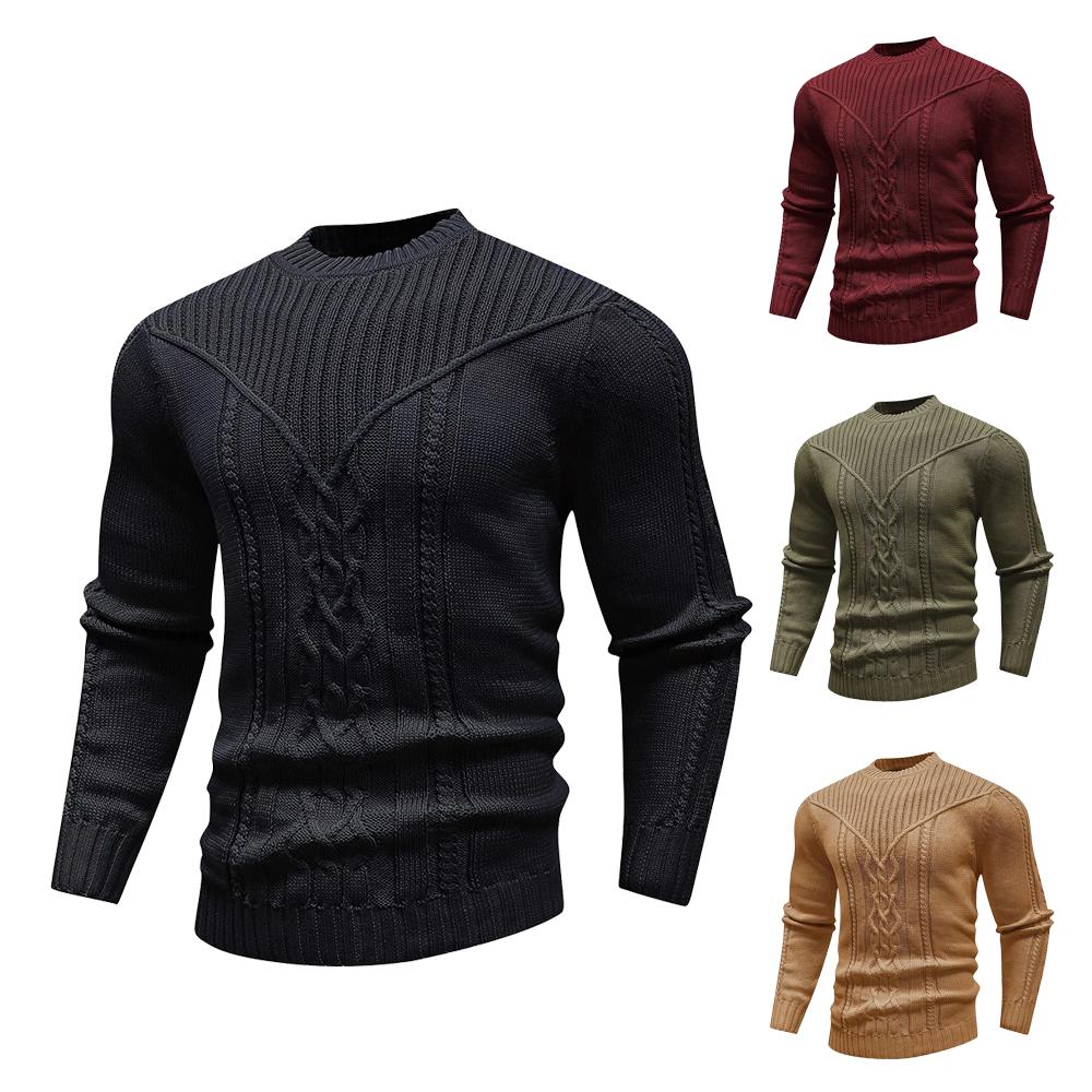 Men's Sweater Winter Crewneck Warm Sweater Casual Cable Knit Pullover Popular Soft Drop Shoulder Solid Knitted Top US Size