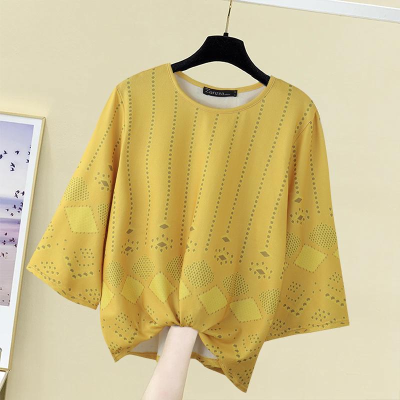 

ZANZEA Жіночі трикотажні пуловери з круглим вирізом і рукавом 3/4 жовтий