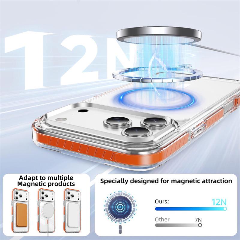 Crystal Shield Striped Magnetic Case for iPhone 17 Pro Max, Fits Apple Magnetic Ring 16/15 and 14/13