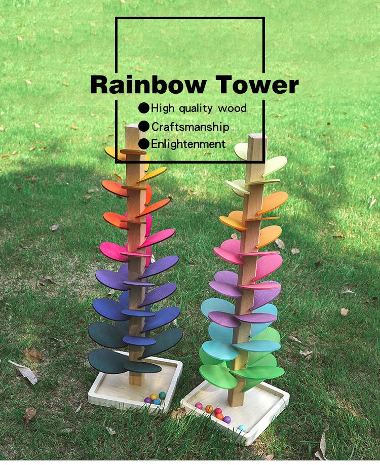 Macaron-Colored Beech Wood Music Tree: Montessori Sensory Roller Ball Toy for Early Learning