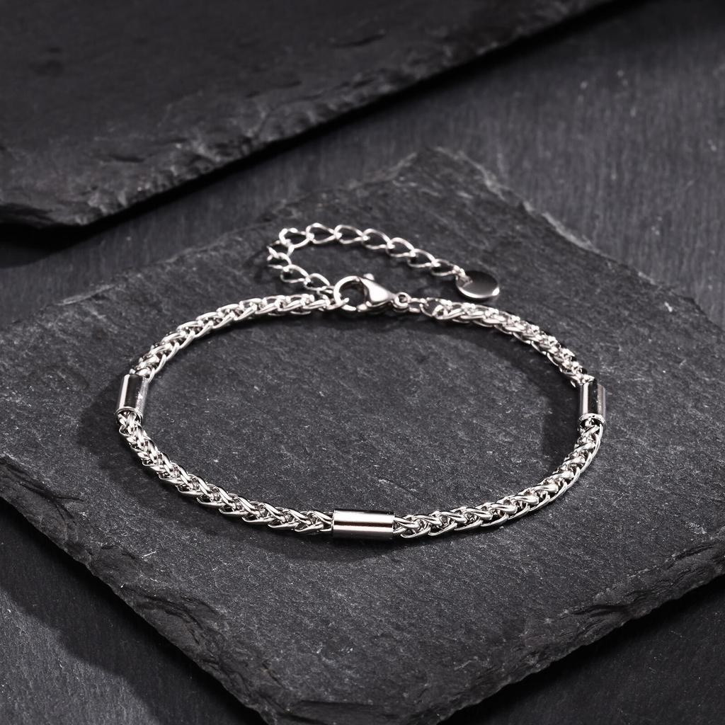 Vnox 3mm Weizenketten Armbänder für Herren Damen, Nie verblassendes Edelstahl Gewebte Cuban Links Armband, Verstellbarer Schmuck