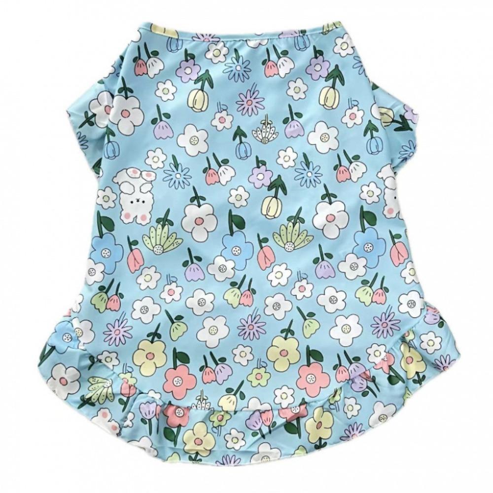 

Rabbit Dog Summer Costume Flower Pet Sun Protection Clothing Cute Dog Cute Vest Top Summer M-Blue Flower