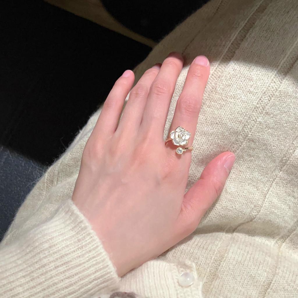 High-end Adjustable Butterfly Camellia Pearl Ring For Women In Trendy Geometric Style
