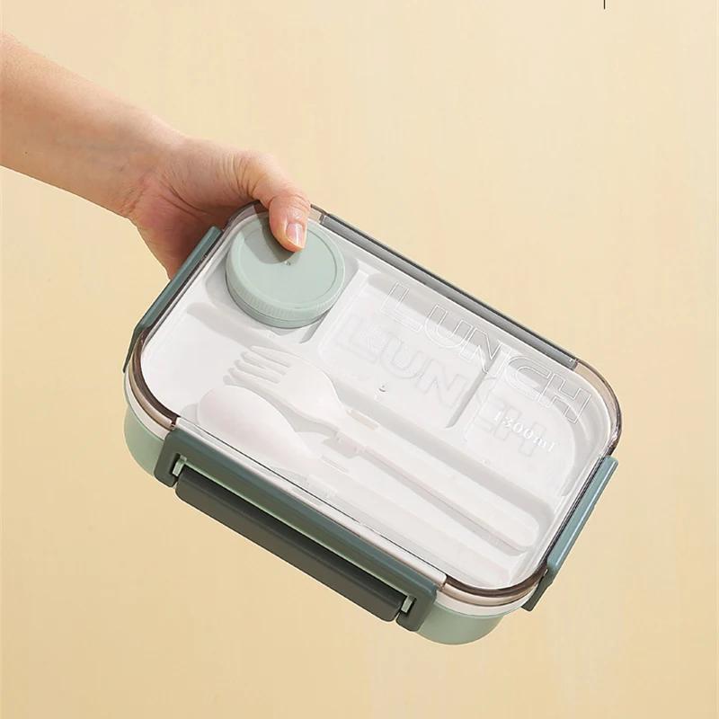 New 1300ml Plastic Lunch Box with Tableware for Adults Students Divided Microwave Oven Bento Box Sealed Leakproof Food Container