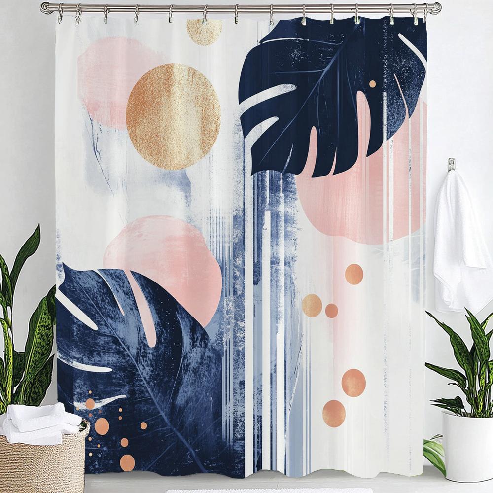 Leaves Print Shower Curtain,Tropical Plants and Leaves Bathroom Decoration Curtain Partition Privacy Hanging Curtain with Hooks