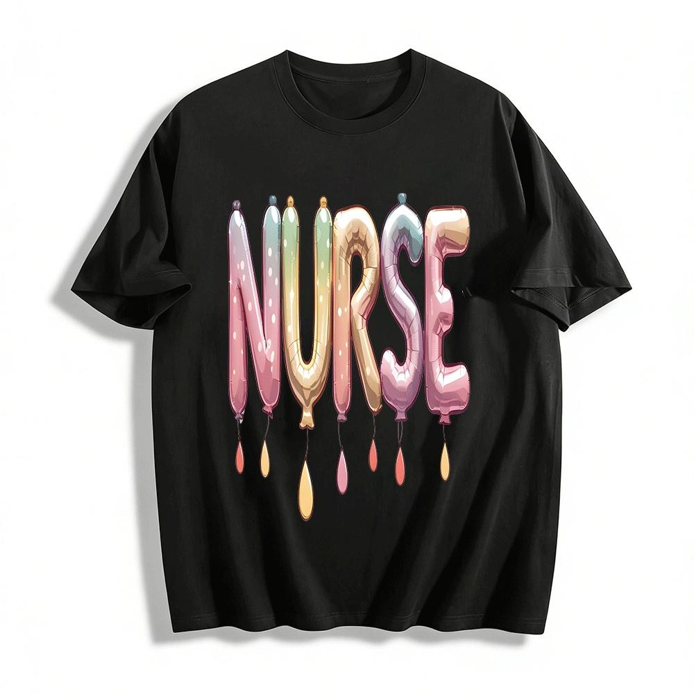 Gradient Balloon Style NURSE Print Nurse Themed Casual Top Pure cotton T-shirt XXS