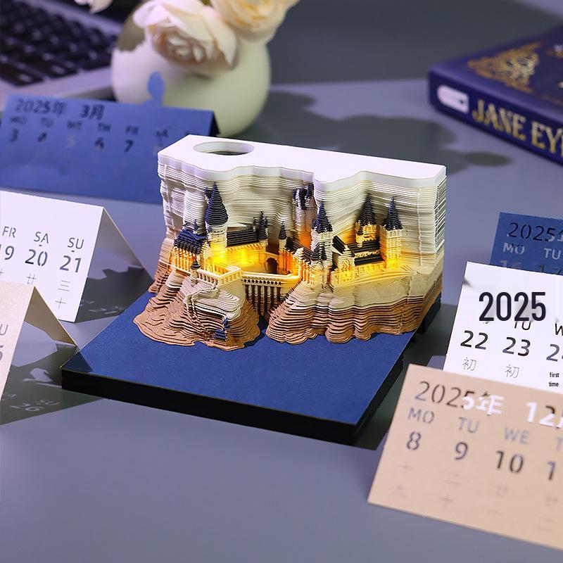 Harry Potter 3D Papier-Schnitt Kalender & Haftnotizblock - Kreatives Schreibtischornament & Geschenk