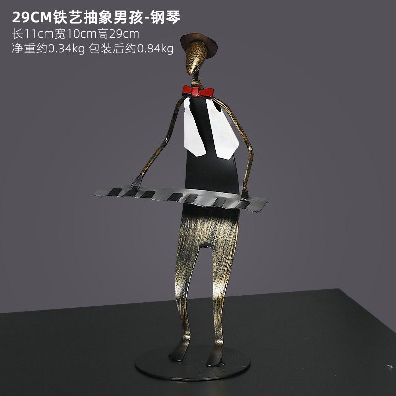 European Wrought Iron Musician Model Craft Study Desk Decoration Abstract Band Figure Sculpture Bookcase Ornament Desktop Decor