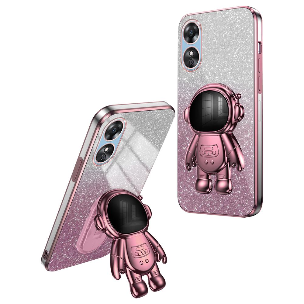 

Для Oppo A58 4G Astronaut Kickstand PC+TPU Anti Fall Shell Galplating Phone Case Pink