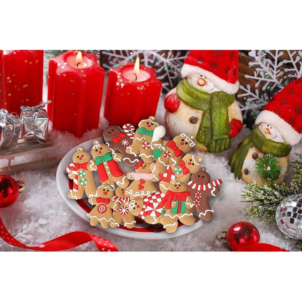 12pcs Gingerbread Man Ornaments for Christmas Tree, Assorted Plastic Gingerbread Figurines Ornaments, Christmas Tree Hanging Decorations, 3 Inch Tall