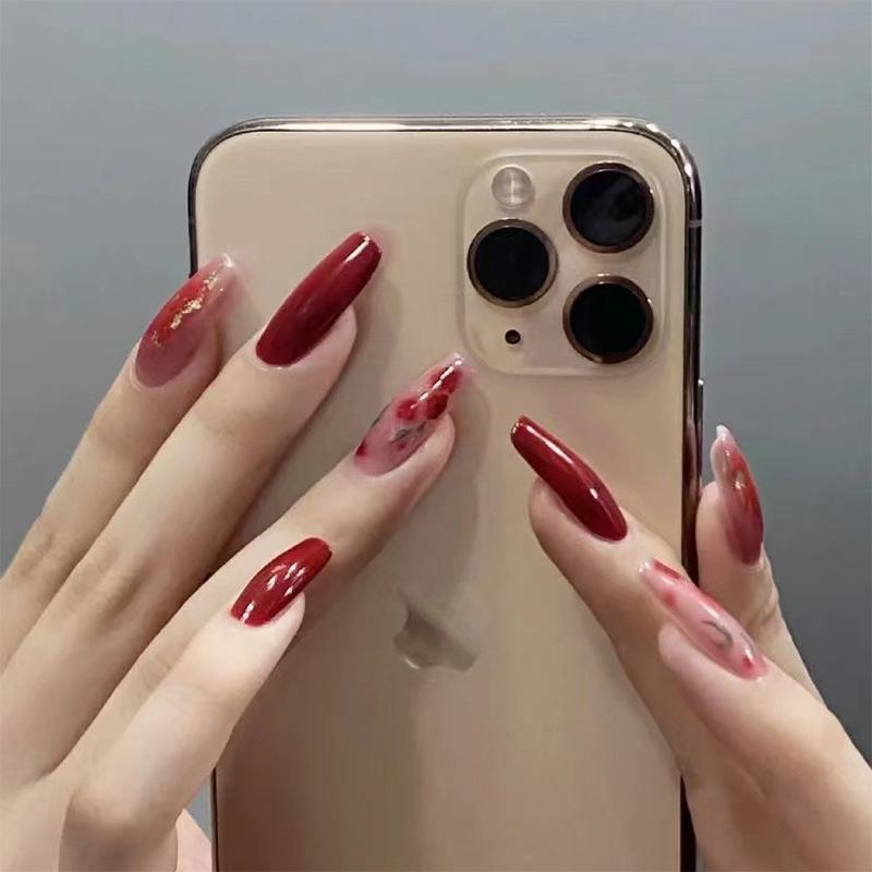 24Pcs Red Sweetheart White Checkerboard Press On Nails Removable Fake Nail Tips Art Acrylic Manicure