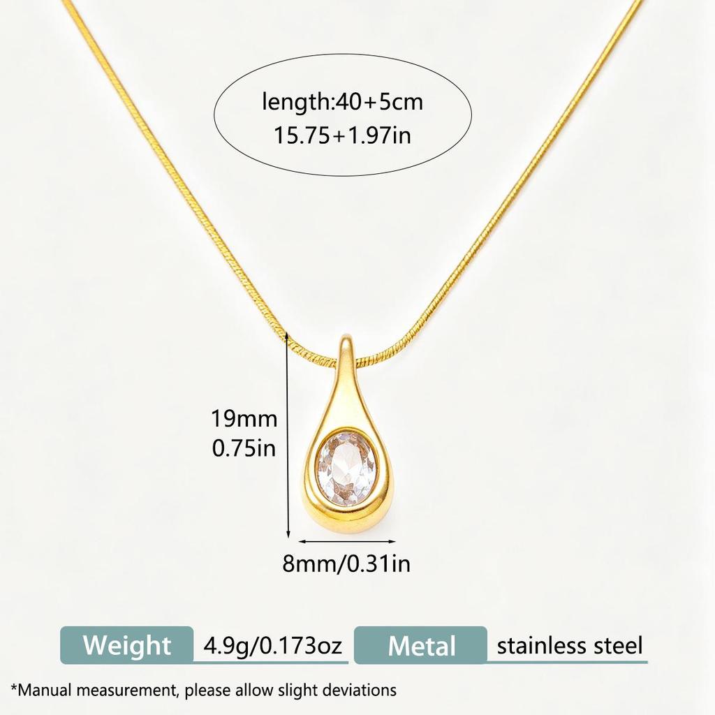 Elegant Water Drop Zircon Clavicle Necklace - Stainless Steel, Simple Luxury