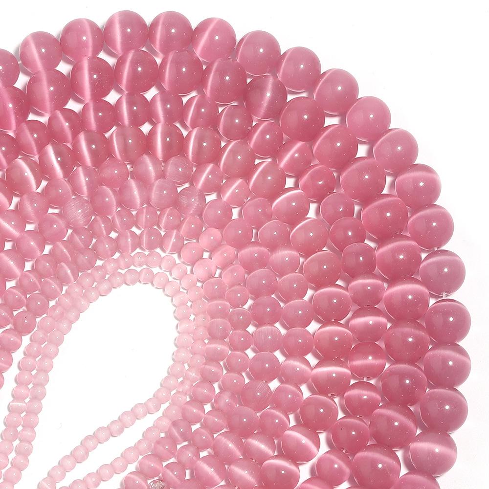 Cute Pink Opal Loose Stone Round Beads for Jewelry Making DIY Charm Without Piercing Bracelet 15'' Strand