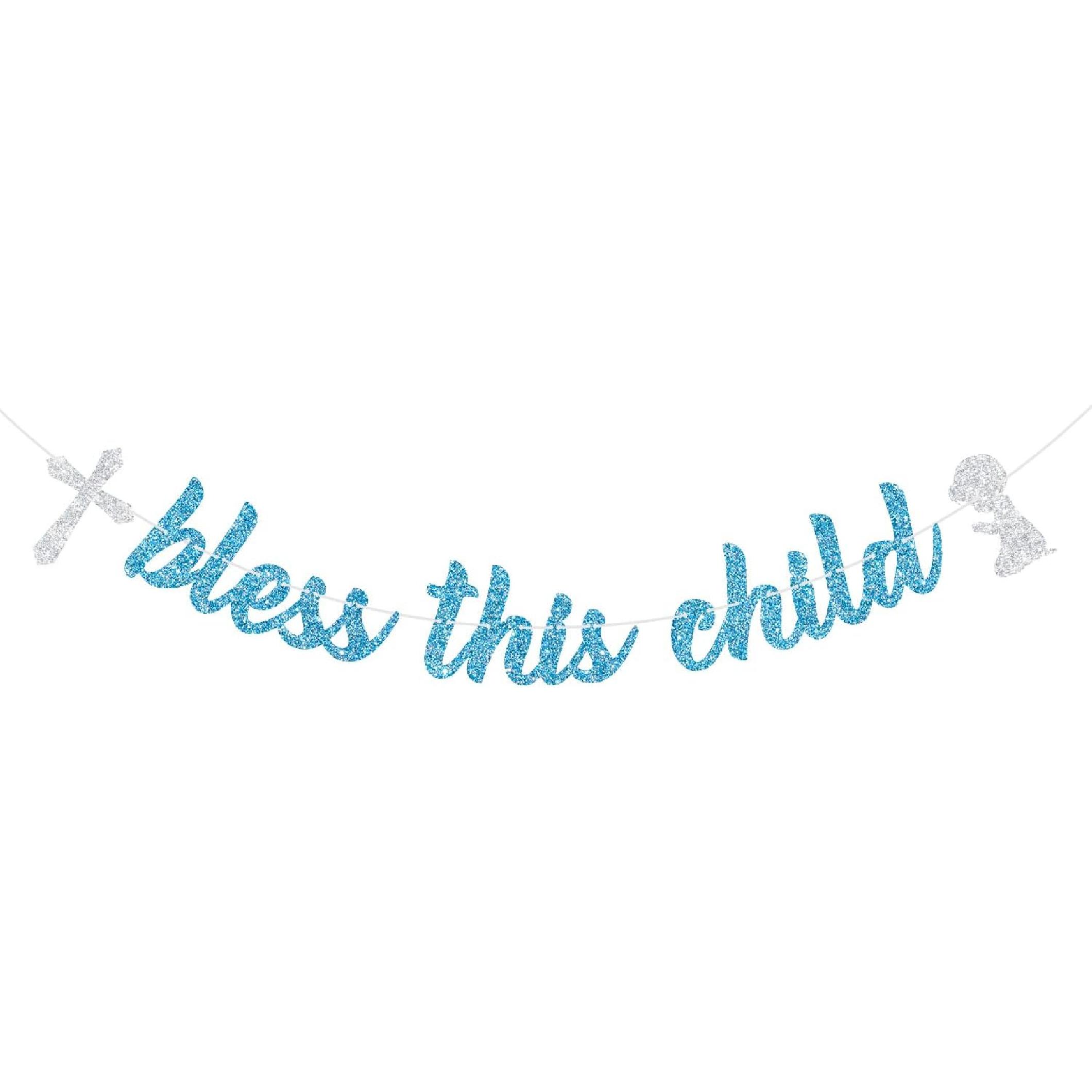Bless This Child Banner, Baby First Communion Banner, God Bless Baby Shower Decoration, Birthday Baptism Decor, Religious Baby Shower Party Decor синий