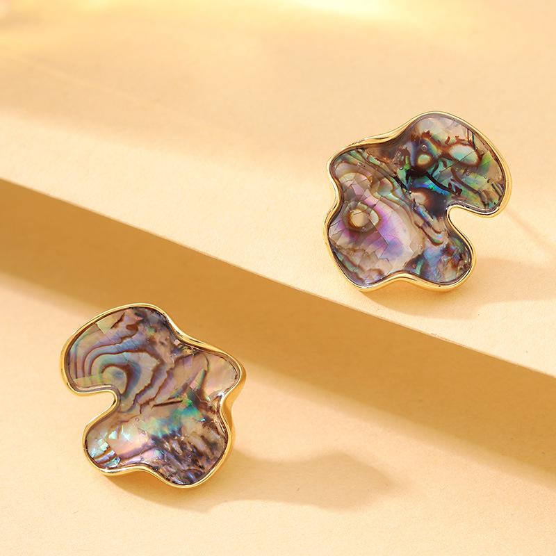 

French light luxury elegant small fragrance irregular ring natural abalone shell stud earrings niche high-end earrings