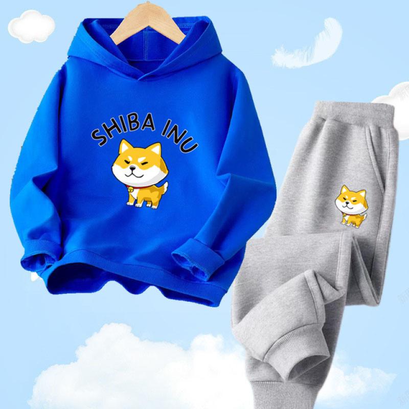 Shiba Inu søt hettegensersett med hundetrykk for barn Vår Høst Langbukser Joggedress Sportsklær Hettegensersett