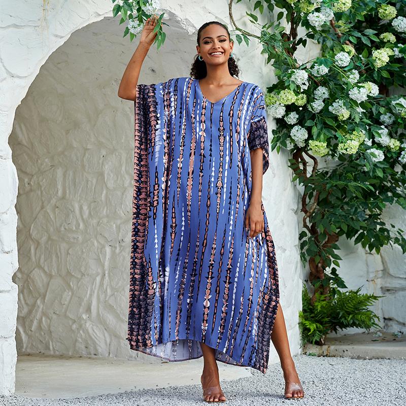 Bohemian Beach Kaftan Dresses for Women Tie Dye Summer Maxi Robe Summer Swimsuit Cover Ups Holiday Bathing Suits Factory Supply Big Sales