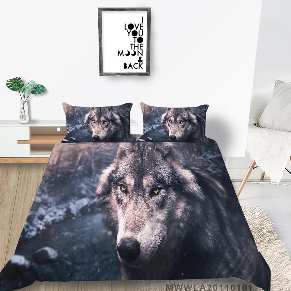 2023 New Style Duvet Cover Set Wolf Printing Bed Set Luxury Cool Bedding Set Cover Girl Bedding Set Polyester Single Size Bed Cover
