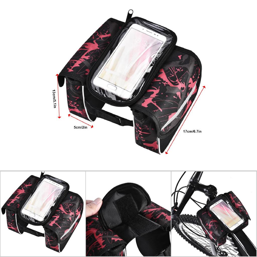 Bike Front Tube Bag Waterproof Touchable Cellphone Pouch Bicycle Accessory (Red)