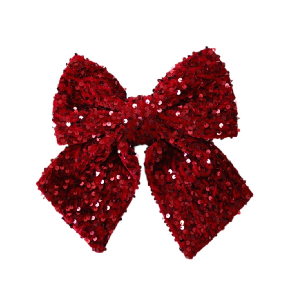 Sparkling Christmas Bow Pendant with Ribbon Flocked Wreath Decorative Bow DIY Christmas Tree Bowknot Navidad