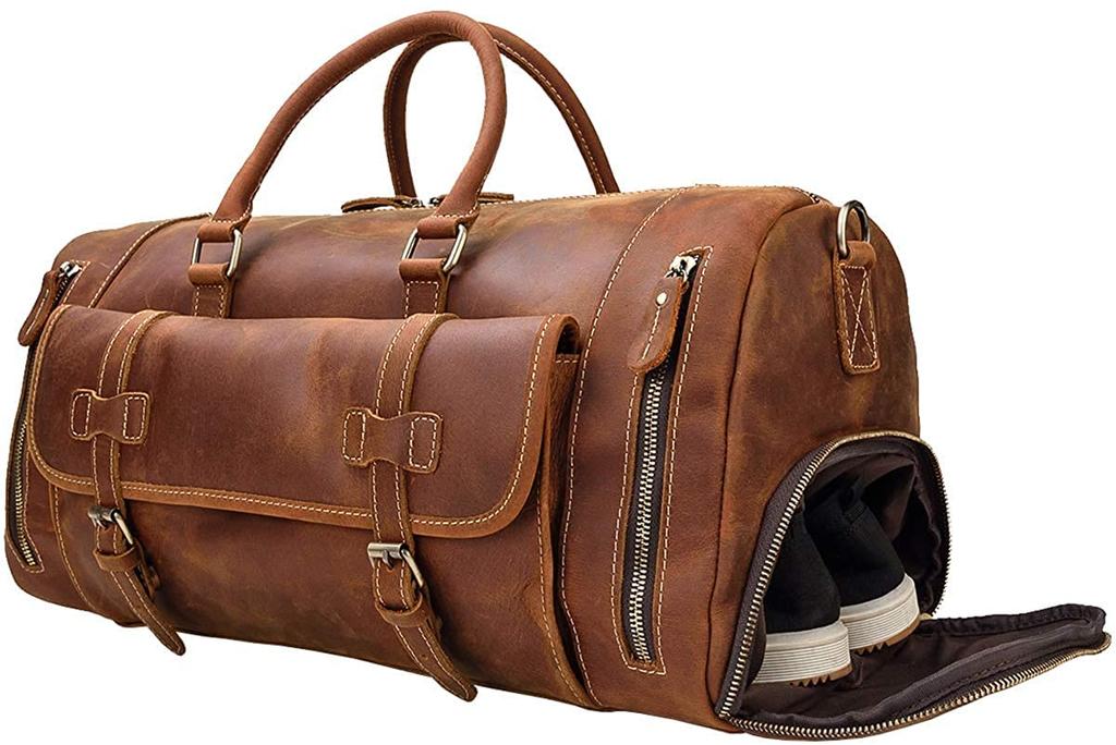 Genuine Leather Boston Bag for Large Shoe Travel Retro Cowhide Golf Sports Bag with School Trip Bag Men, Capacity, Storage, Durable, 2-Way Bag,