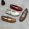 Mary Jane Leather Single Shoes Spring and Summer Literary and Casual One-word Buckle with Round Head Flat Bottom Soft Cowhide Simple Women's Shoes