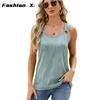 Summer Women's Sleeveless T-Shirt Solid Color Round Neck Women's Vest Loose Top