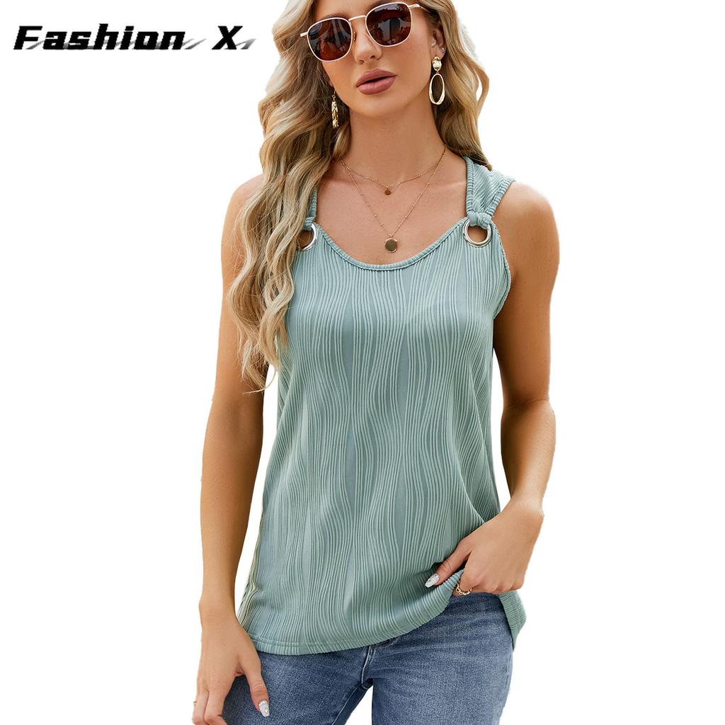 Summer Women's Sleeveless T-Shirt Solid Color Round Neck Women's Vest Loose Top