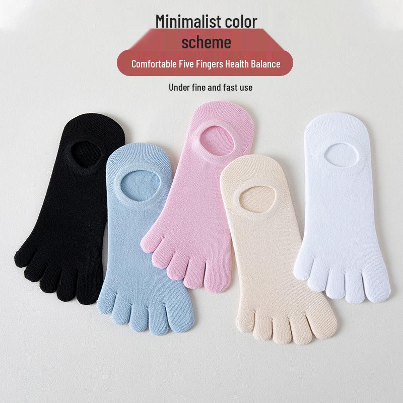 Women's Summer Cotton Five-Toe Socks - Breathable, Thin, Short Crew, Invisible Boat Style