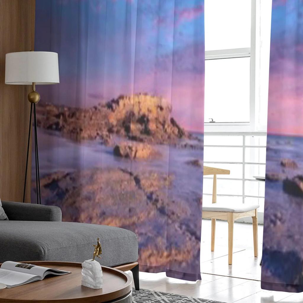 Gorgeous Sunset Over Rocks Tulle Curtains For Living Room Sheer Curtain Bedroom Veil Organza Decorative Window Treatments