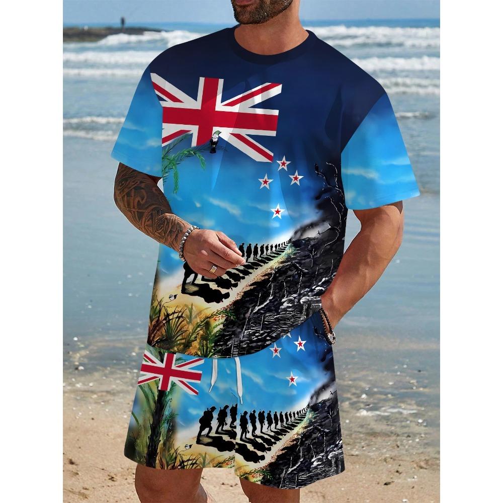 Summer Fashion Comfortable Loose Large Creativity 3D Printed Two-piece Set Casual Sports Versatile Round Neck Short Sleeved Men's Sports Wear