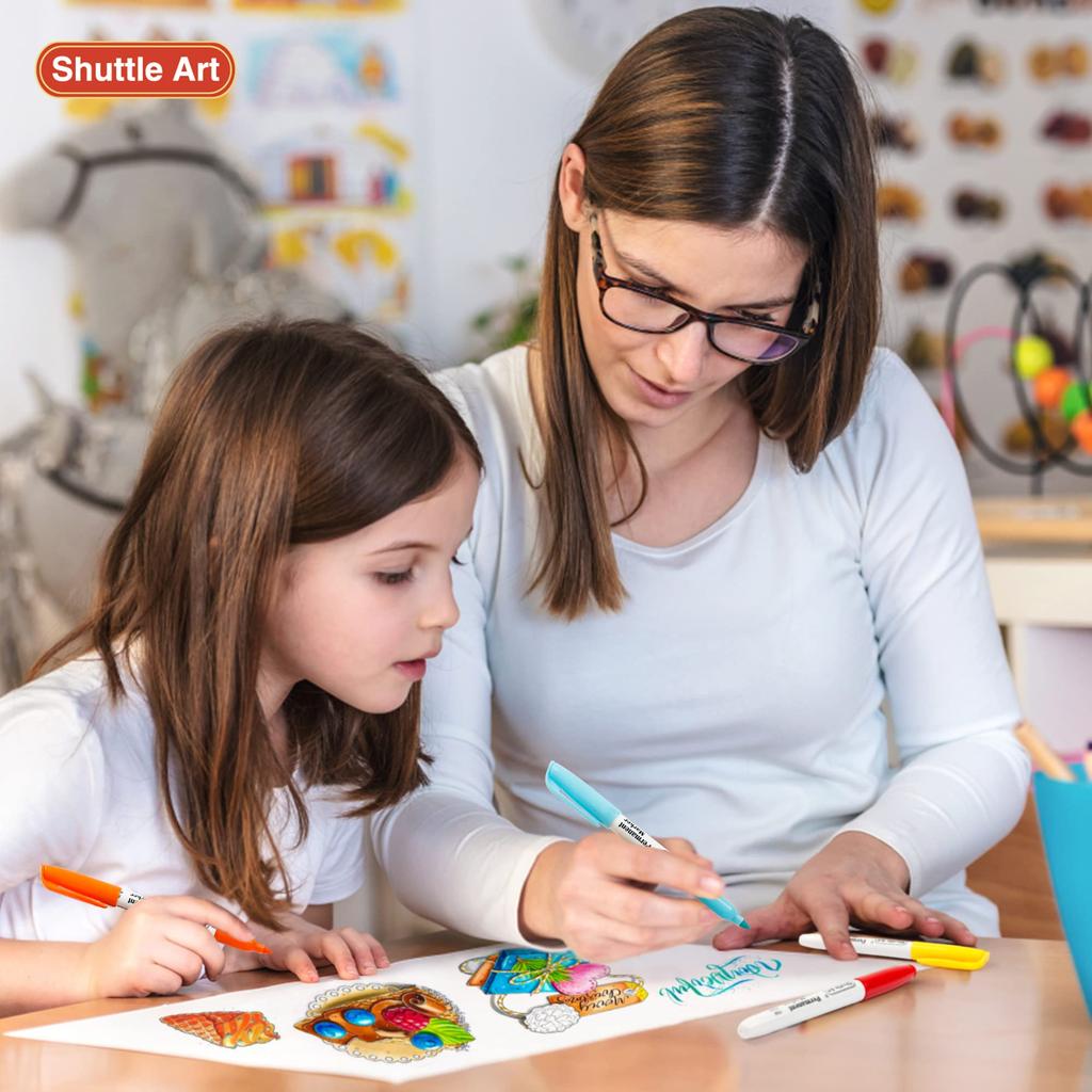 Shuttle Art Permanent Color Marker Fine 60 Quick Water for Coloring Writing and Notebooks Markers, Pens, Set, Point, Colors, Drying, Resistant, Kids,