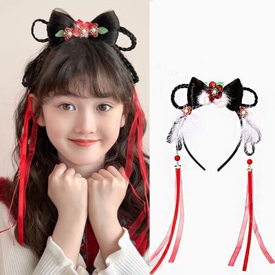 Flower Children Wig Headband Tassel New Year Hair Accessories Hanfu Headwear  Year of the Horse