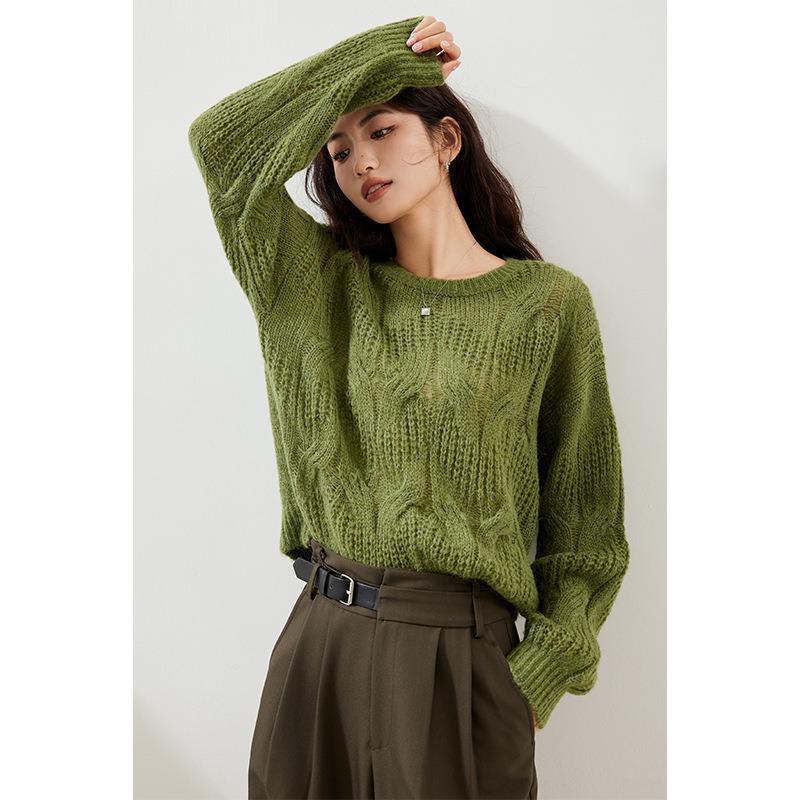 Hollow Retro Twisted Sweater Autumn New Women's Clothing Loose and Thin Casual Round Neck Pullover Knitted Sweater Women