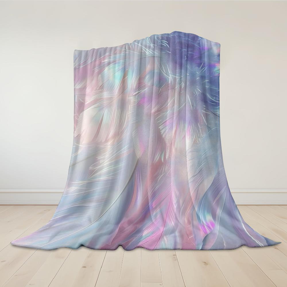 Iridescent Feathers Flannel Blanket Warm Soft Halloween Christmas Couch Warm Cozy Decorative Decor Gift for All Season