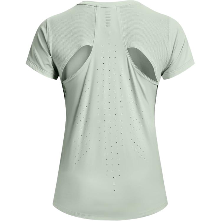 Under Armour Solid Color Back Hollow Breathable Elastic Round Neck Training Short Sleeve T-Shirt Women Tops Green 1369764-592