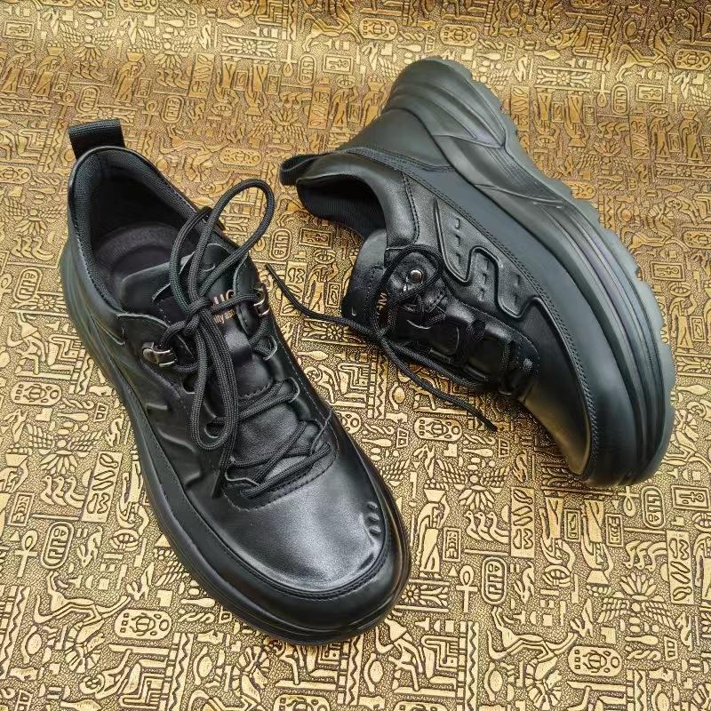 High-end leather autumn sports leather shoes men's cowhide round head trend fashion casual men's leather shoes