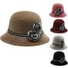With Flower Ladies Bucket Cap Casual Wool Hats Fashion Women Dome Hat Autumn Winter