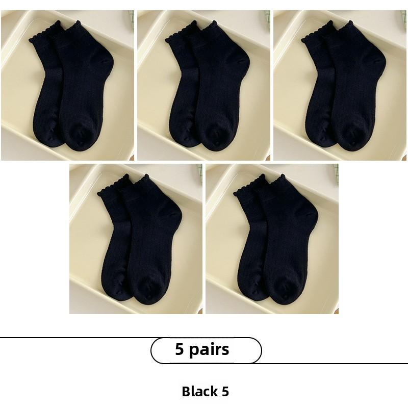 5 Pairs of Women's Summer Thin Boneless Hollow Lace Short Tube Socks