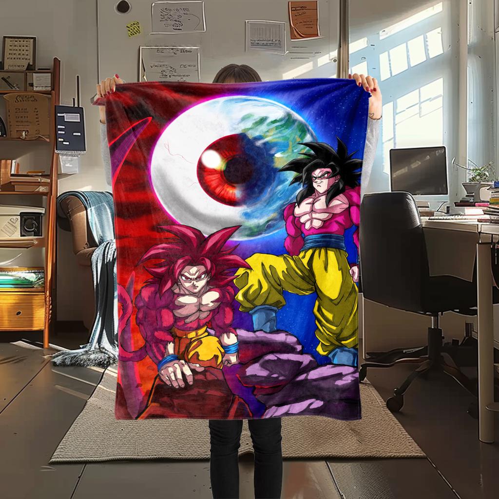 1pz Coperta in Flanella con Stampa Son Goku, Alta Qualità per Tutte le Stagioni, Decorazione per la Casa, Calore e Comfort, Perfetta per Regali di Natale