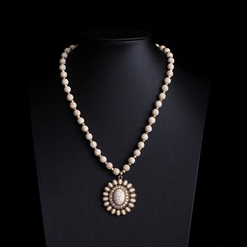 Bohemian Retro Ethnic Style Turquoise Necklace Female Western Denim Style Multi-Layered Wearing High-End Sweater Chain