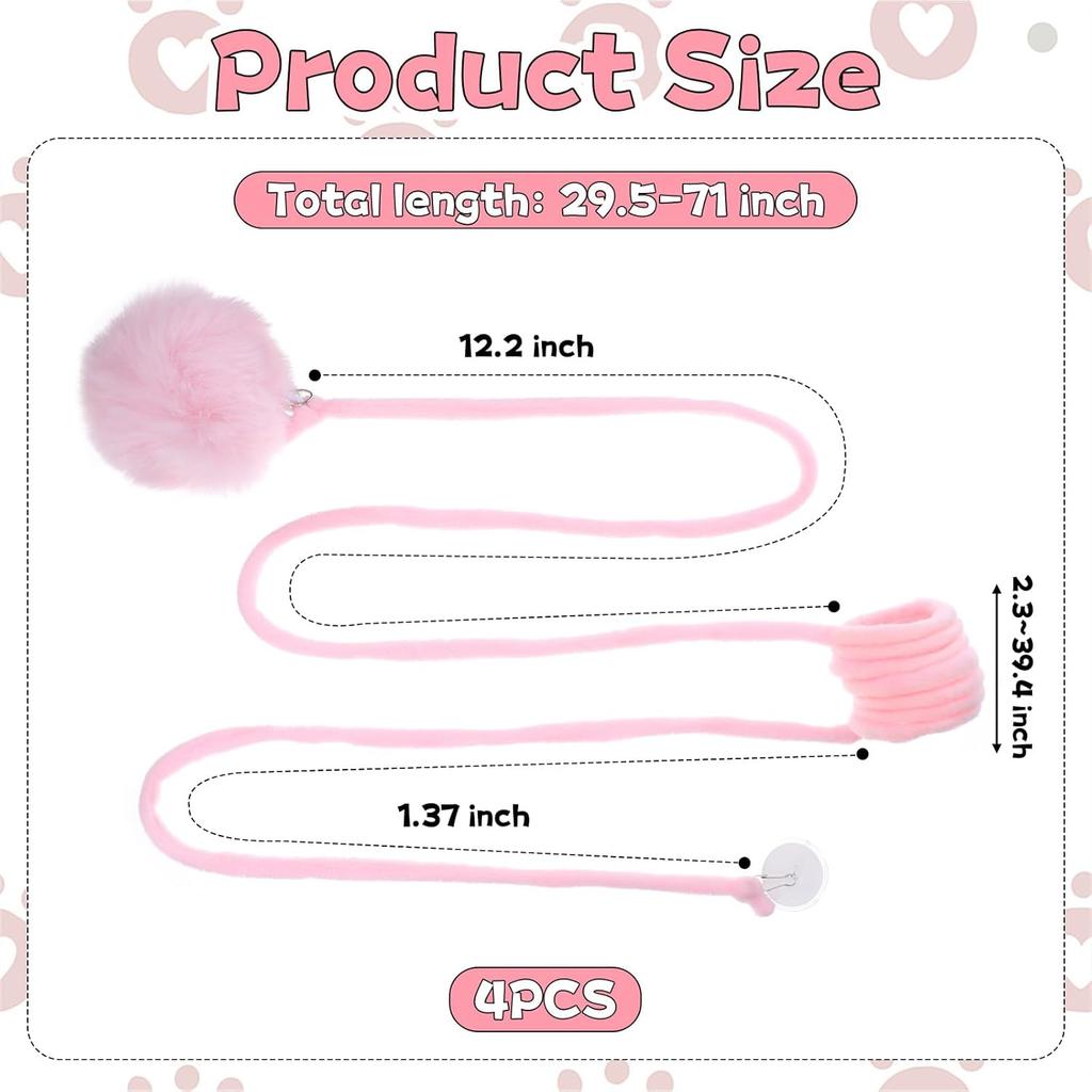 4PCS Cat Spring Toys, Hanging Fluffy Cat Ball Toys with Bell Stretchable Interactive Cats Teaser Soft Plush Interactive Cat Toy for Indoor Cats