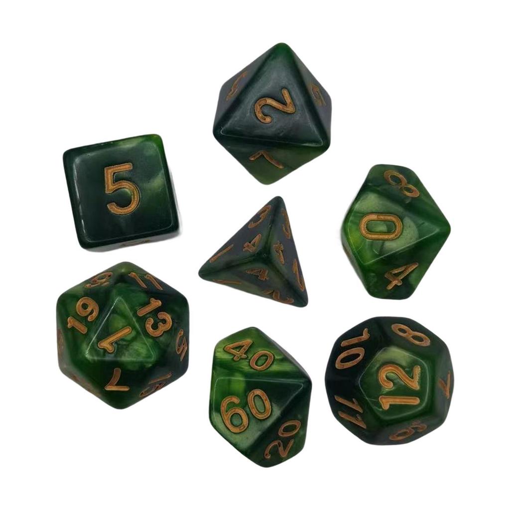 Colorful Set of 7 Polyhedral Dices for Interactive Math Teaching and Bar Table Games