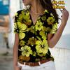 2025 Léto Nová Móda Dámská Květinová Krátký Rukáv Výstřih do V Ležérní Halenka s Knoflíky